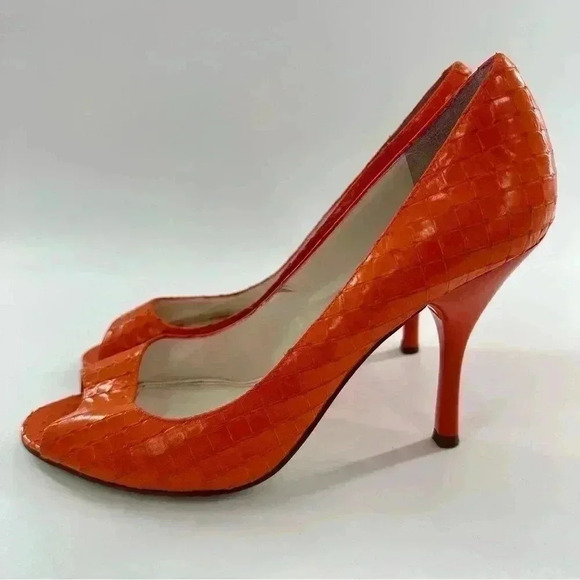 Enzo Angiolini heels sz 8 orange leather snakeskin embossed vintage y2k bright - Picture 5 of 13